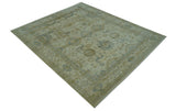 Hand Knotted Ivory And Blue Traditional Oushak Design 8x10 Wool Area Rug