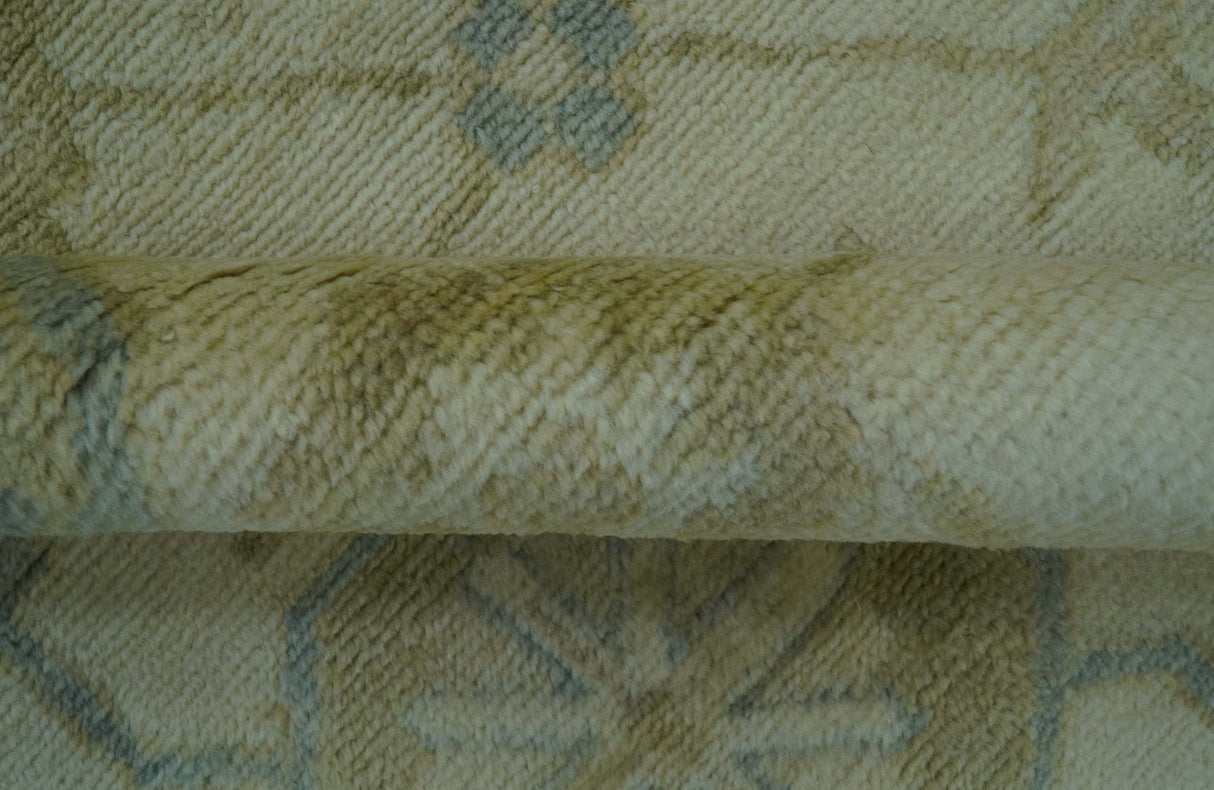 Hand Knotted Ivory And Blue Traditional Oushak Design 8x10 Wool Area Rug