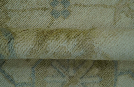 Hand Knotted Ivory And Blue Traditional Oushak Design 8x10 Wool Area Rug