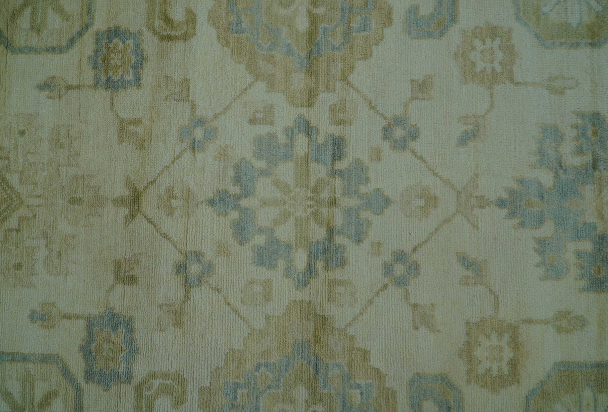 Hand Knotted Ivory And Blue Traditional Oushak Design 8x10 Wool Area Rug