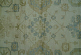 Hand Knotted Ivory And Blue Traditional Oushak Design 8x10 Wool Area Rug