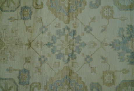 Hand Knotted Ivory And Blue Traditional Oushak Design 8x10 Wool Area Rug