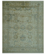 Hand Knotted Ivory And Blue Traditional Oushak Design 8x10 Wool Area Rug