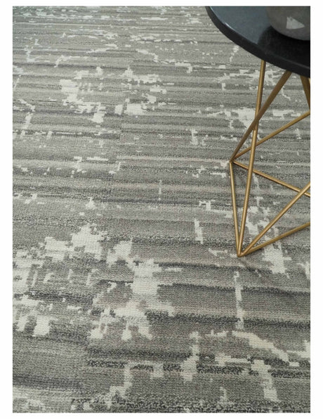 Hand Knotted Ivory and Charcoal Traditional Abstract Natural Wool Custom Made Area Rug, Kids, Living Room and Bedroom Rug