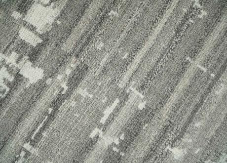 Hand Knotted Ivory and Charcoal Traditional Abstract Natural Wool Custom Made Area Rug, Kids, Living Room and Bedroom Rug