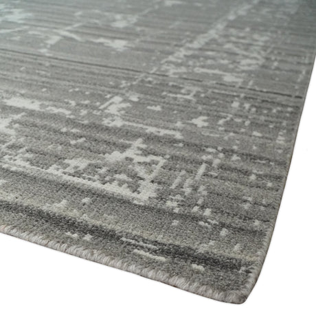 Hand Knotted Ivory and Charcoal Traditional Abstract Natural Wool Custom Made Area Rug, Kids, Living Room and Bedroom Rug