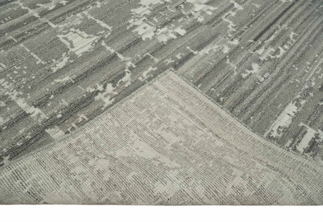 Hand Knotted Ivory and Charcoal Traditional Abstract Natural Wool Custom Made Area Rug, Kids, Living Room and Bedroom Rug