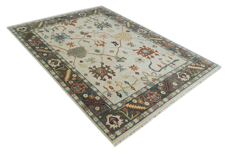 Hand Knotted Ivory and Charcoal Traditional Oriental Oushak Multi size Wool Area Rug