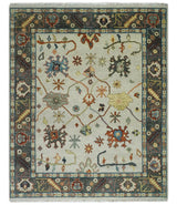 Hand Knotted Ivory and Charcoal Traditional Oriental Oushak Multi size Wool Area Rug
