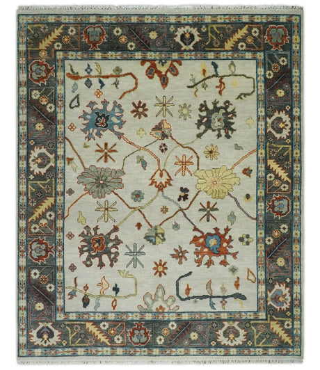 Hand Knotted Ivory and Charcoal Traditional Oriental Oushak Multi size Wool Area Rug