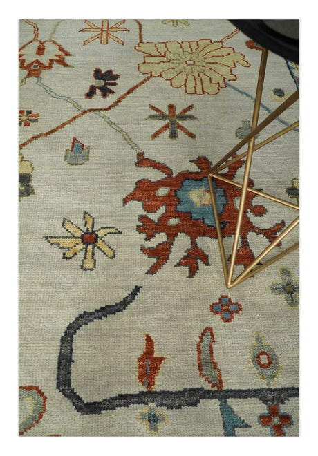 Hand Knotted Ivory and Charcoal Traditional Oriental Oushak Multi size Wool Area Rug