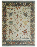 Hand Knotted Ivory and Charcoal Traditional Oriental Oushak Multi size Wool Area Rug