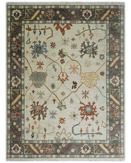 Hand Knotted Ivory and Charcoal Traditional Oriental Oushak Multi size Wool Area Rug