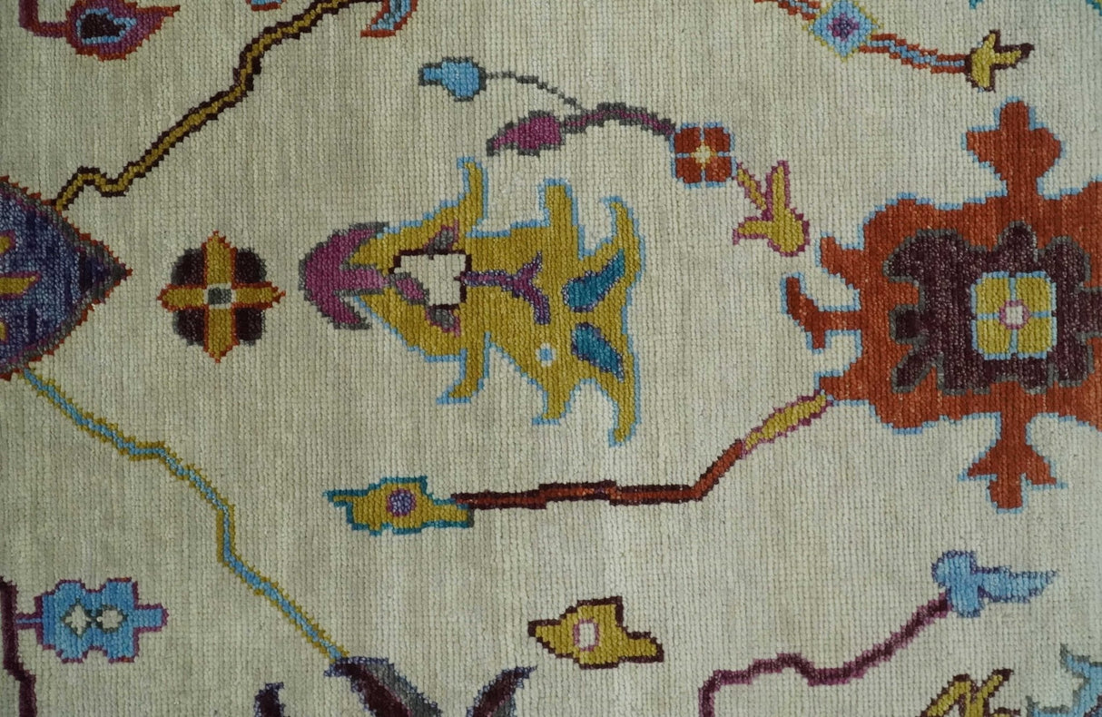 Hand Knotted Ivory and Gray Traditional Oushak Multi Size Wool Area Rug