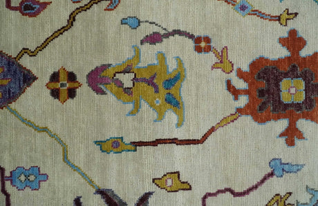 Hand Knotted Ivory and Gray Traditional Oushak Multi Size Wool Area Rug