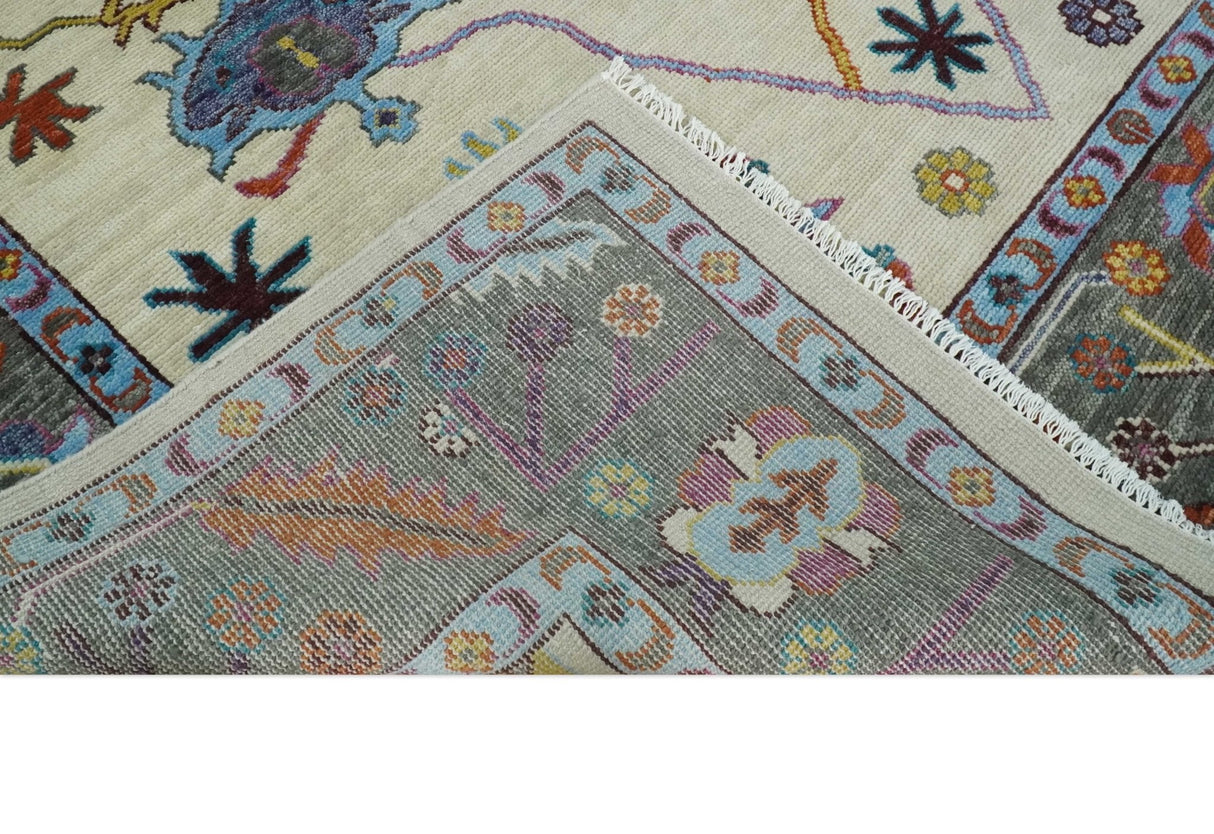 Hand Knotted Ivory and Gray Traditional Oushak Multi Size Wool Area Rug