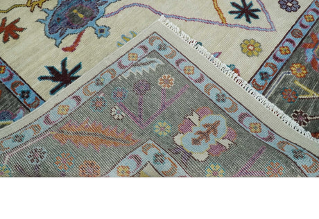 Hand Knotted Ivory and Gray Traditional Oushak Multi Size Wool Area Rug