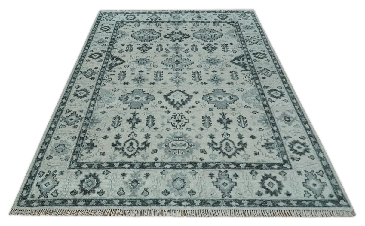 Hand Knotted Ivory And Gray Turkish Design Wool Area Rug