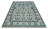 Hand Knotted Ivory And Gray Turkish Design Wool Area Rug