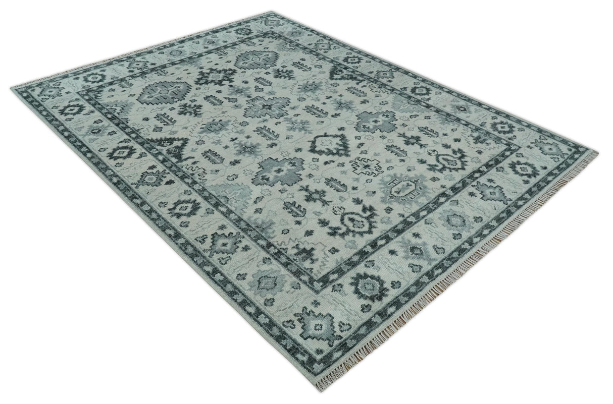 Hand Knotted Ivory And Gray Turkish Design Wool Area Rug