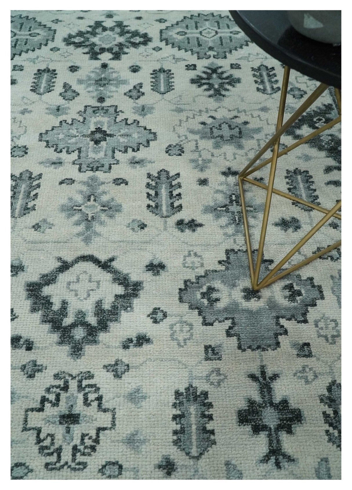Hand Knotted Ivory And Gray Turkish Design Wool Area Rug