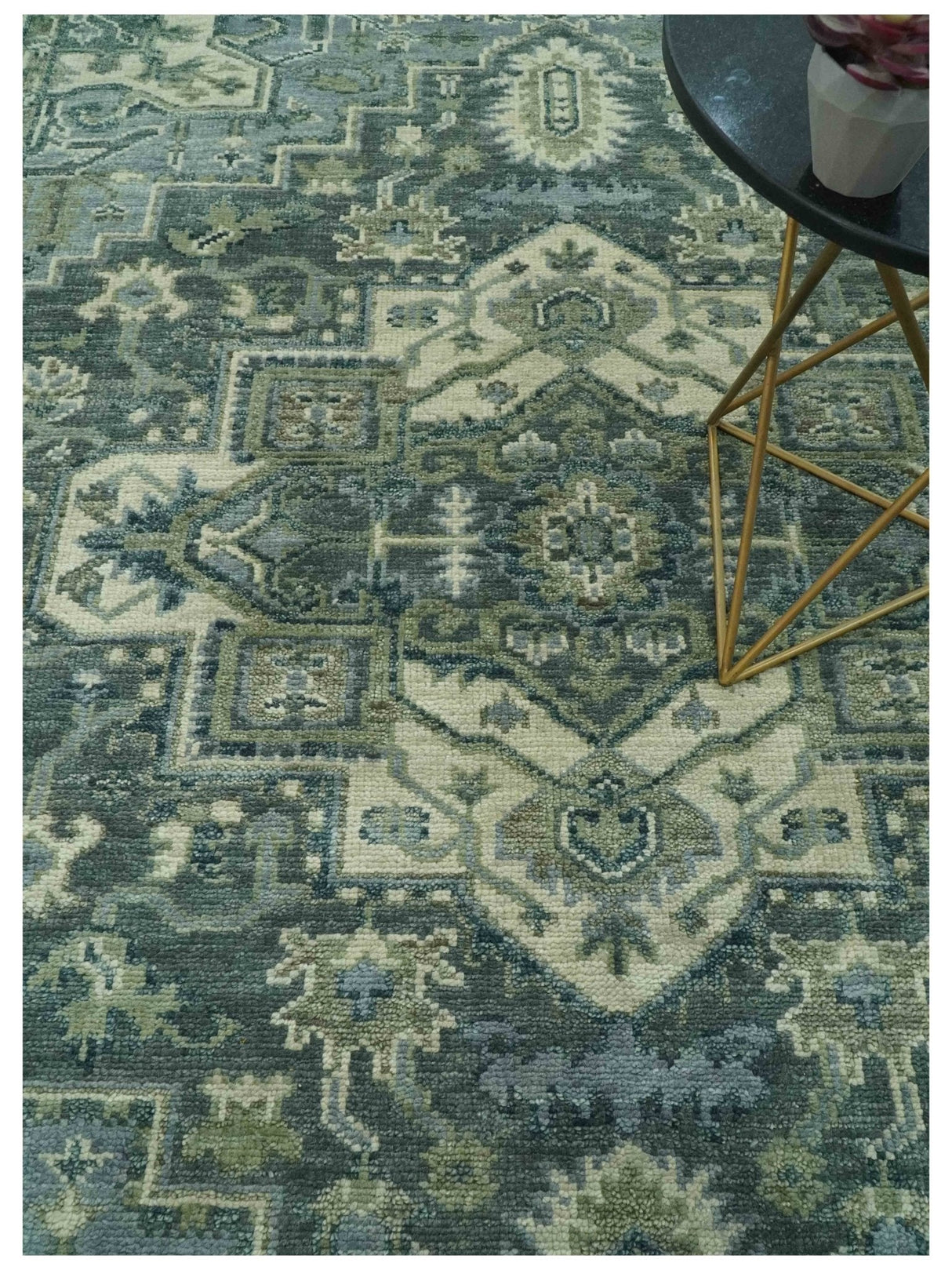 Hand Knotted Ivory, and Shades of Gray Traditional Custom made wool rug