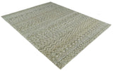 Hand Knotted Ivory, Beige and Brown Modern Contemporary Southwestern Tribal Trellis Recycled Silk Area Rug