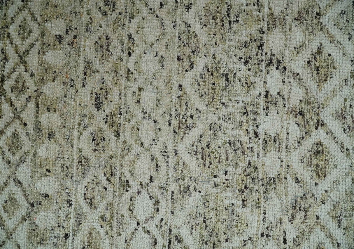 Hand Knotted Ivory, Beige and Brown Modern Contemporary Southwestern Tribal Trellis Recycled Silk Area Rug
