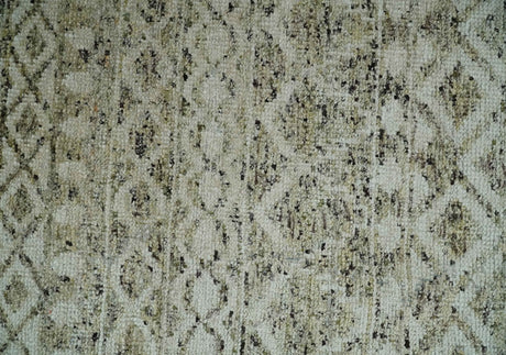 Hand Knotted Ivory, Beige and Brown Modern Contemporary Southwestern Tribal Trellis Recycled Silk Area Rug