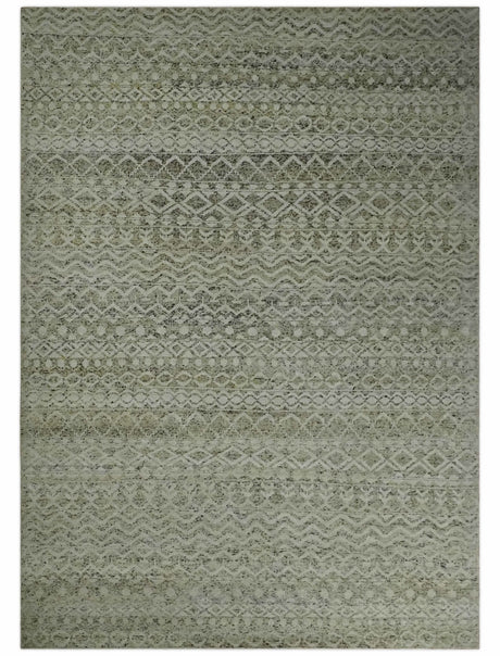 Hand Knotted Ivory, Beige and Brown Modern Contemporary Southwestern Tribal Trellis Recycled Silk Area Rug