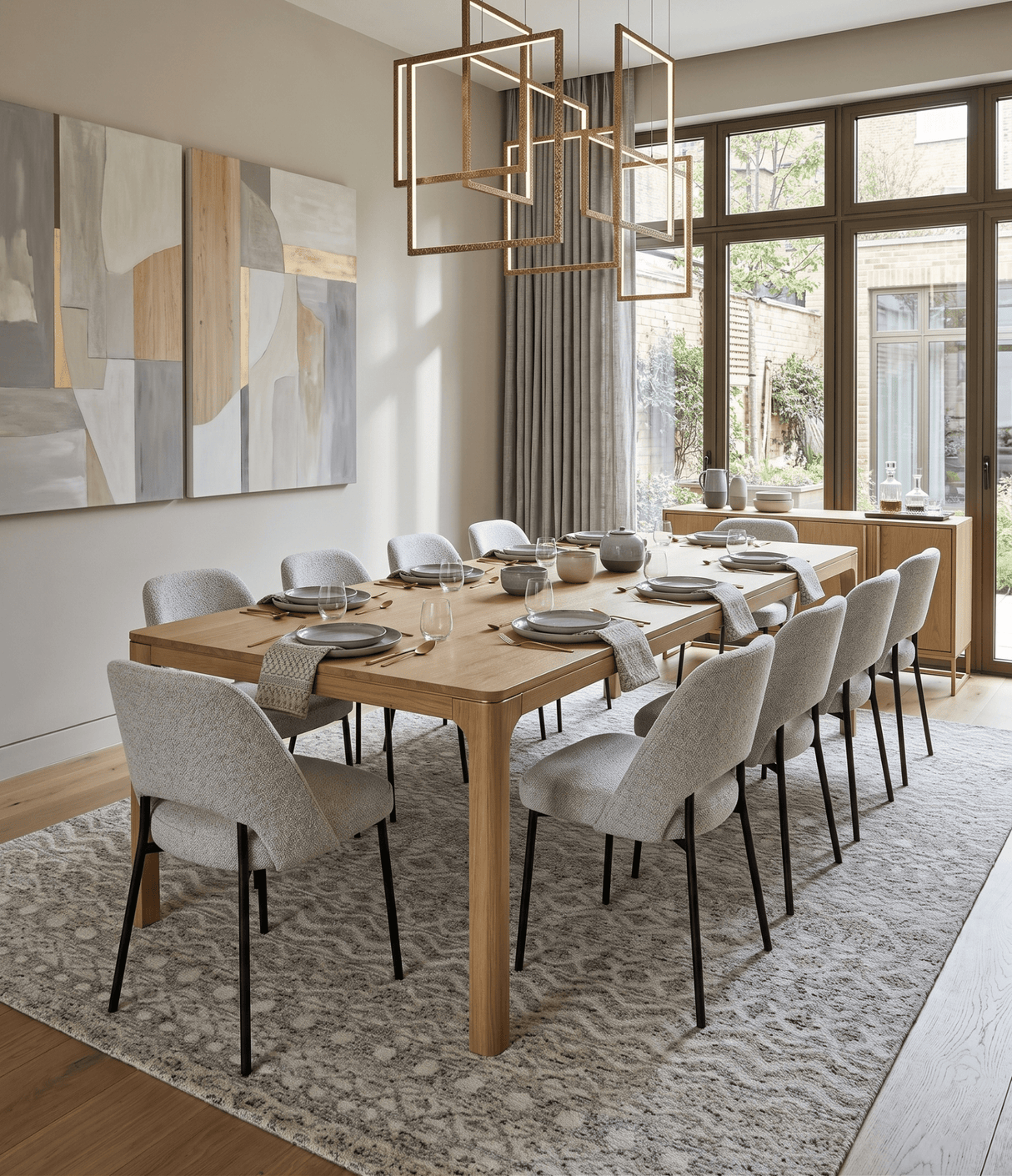Hand Knotted Ivory, Beige and Brown Modern Contemporary Southwestern Tribal Trellis Recycled Silk Area Rug