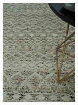 Hand Knotted Ivory, Beige and Brown Modern Contemporary Southwestern Tribal Trellis Recycled Silk Area Rug