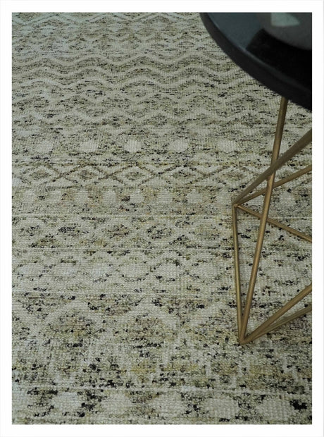 Hand Knotted Ivory, Beige and Brown Modern Contemporary Southwestern Tribal Trellis Recycled Silk Area Rug