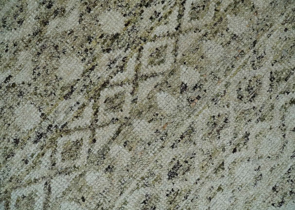 Hand Knotted Ivory, Beige and Brown Modern Contemporary Southwestern Tribal Trellis Recycled Silk Area Rug