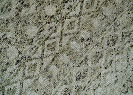 Hand Knotted Ivory, Beige and Brown Modern Contemporary Southwestern Tribal Trellis Recycled Silk Area Rug