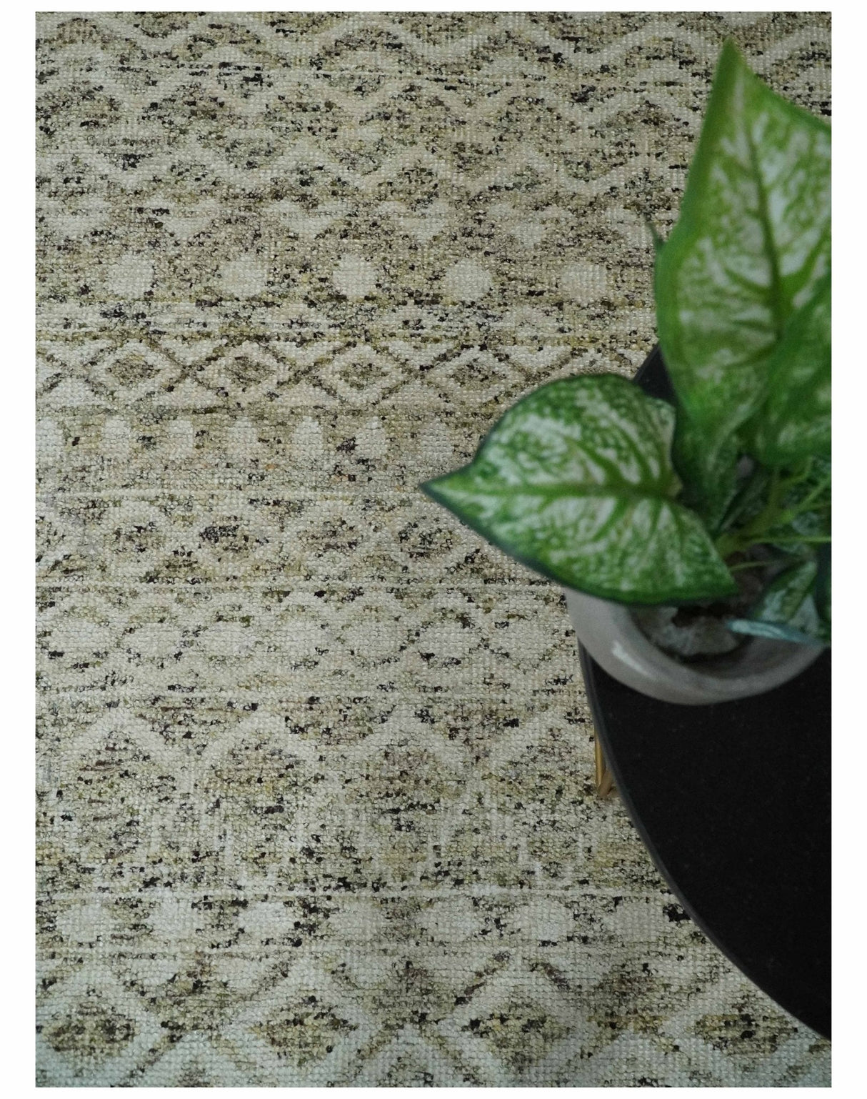 Hand Knotted Ivory, Beige and Brown Modern Contemporary Southwestern Tribal Trellis Recycled Silk Area Rug