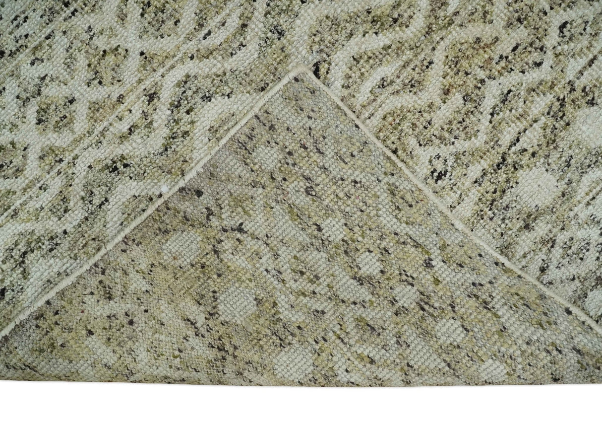 Hand Knotted Ivory, Beige and Brown Modern Contemporary Southwestern Tribal Trellis Recycled Silk Area Rug