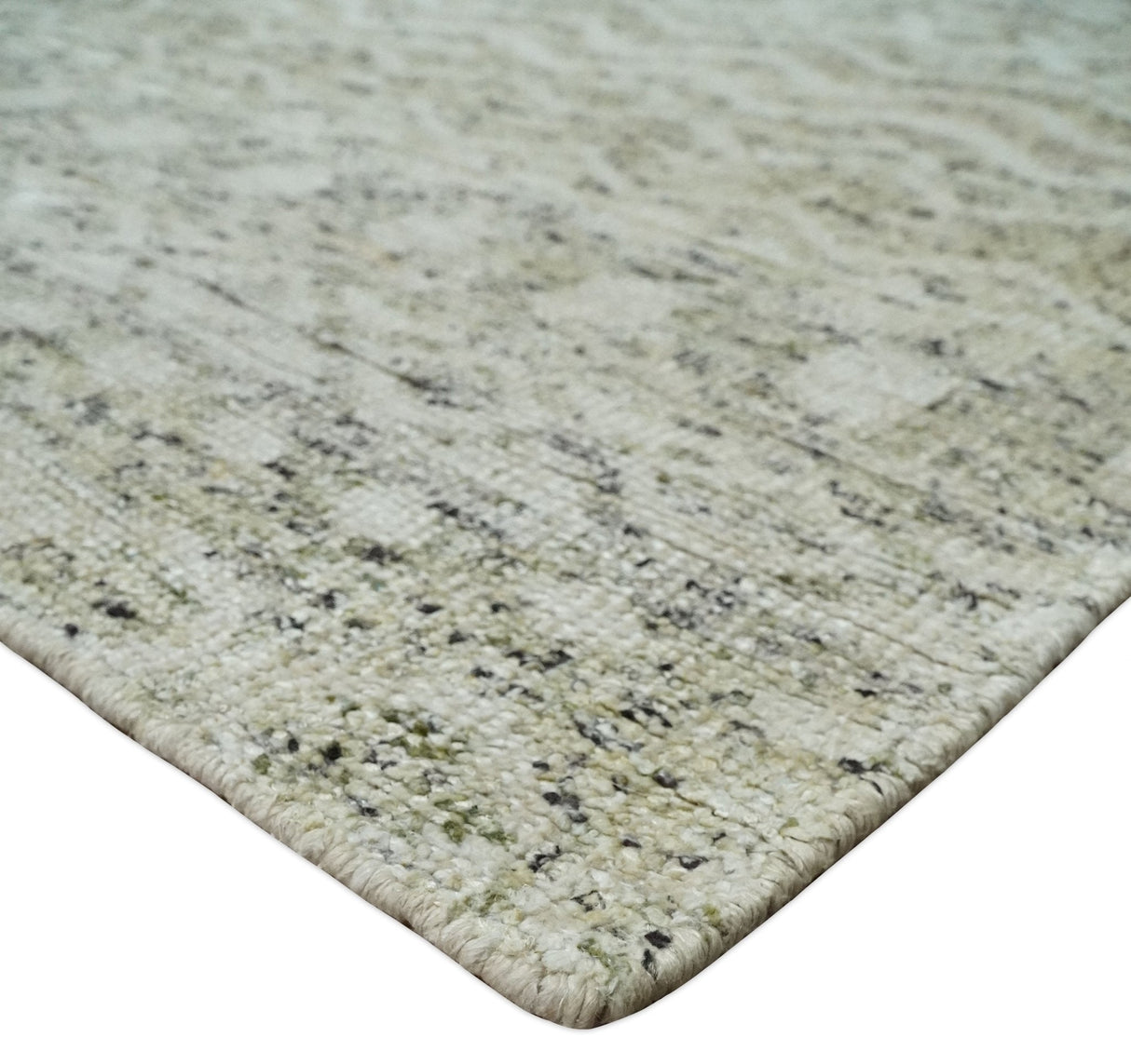 Hand Knotted Ivory, Beige and Brown Modern Contemporary Southwestern Tribal Trellis Recycled Silk Area Rug