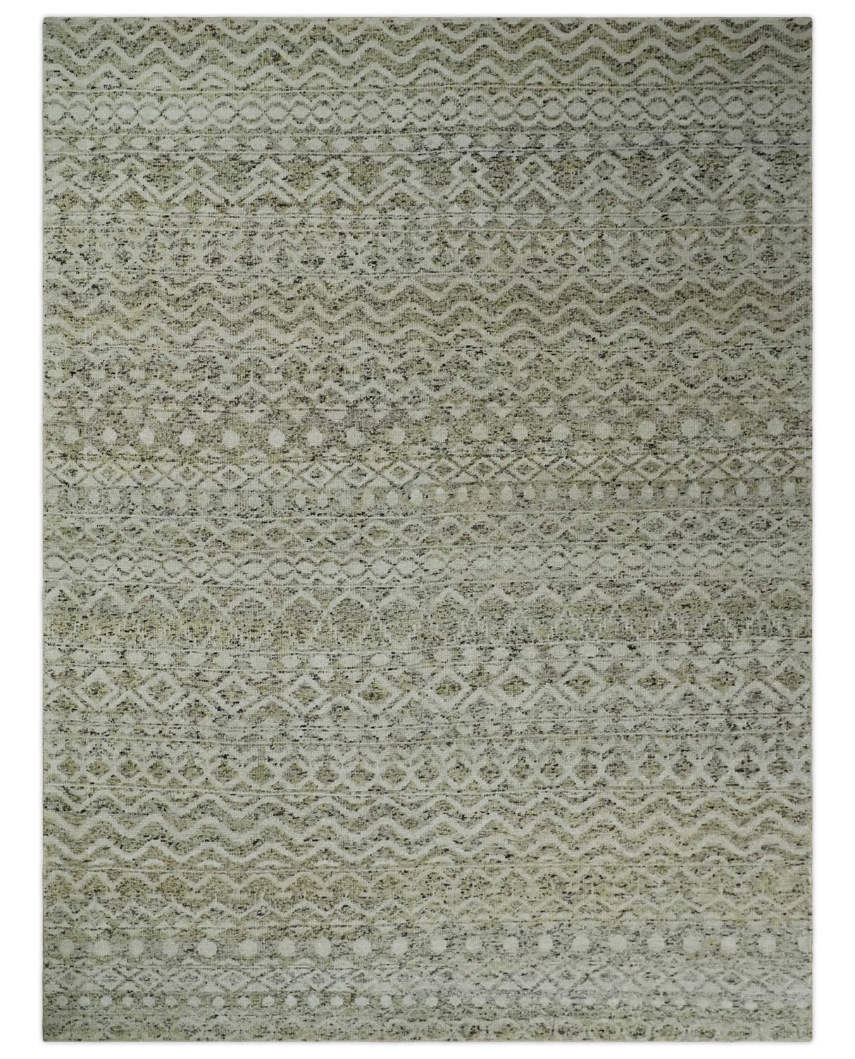 Hand Knotted Ivory, Beige and Brown Modern Contemporary Southwestern Tribal Trellis Recycled Silk Area Rug