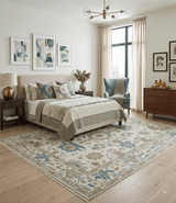 Hand Knotted Ivory, Beige and Teal Traditional Oushak Wool Area Rug