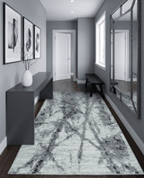 Hand Knotted Ivory, Black and Charcoal Modern Abstract Made with Blended Wool Multi Size Rug