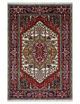 Hand Knotted Ivory, Brown and Blue Traditional Antique Style Wool Area Rug