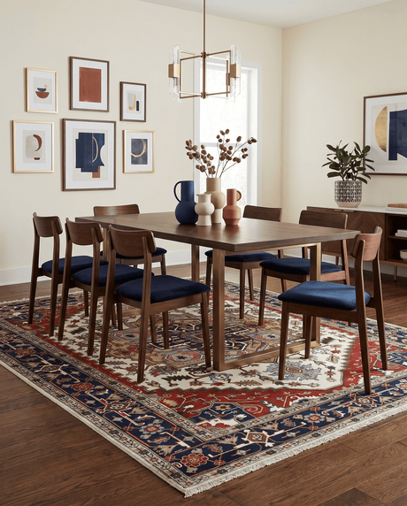 Hand Knotted Ivory, Brown and Blue Traditional Antique Style Wool Area Rug