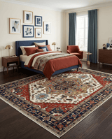 Hand Knotted Ivory, Brown and Blue Traditional Antique Style Wool Area Rug