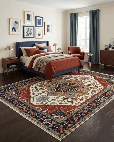 Hand Knotted Ivory, Brown and Blue Traditional Antique Style Wool Area Rug