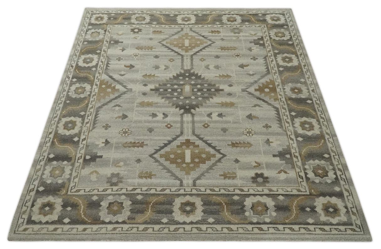 Hand Knotted Ivory, Charcoal and Beige Traditional Floral Multi Size Wool Area Rug
