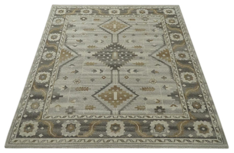 Hand Knotted Ivory, Charcoal and Beige Traditional Floral Multi Size Wool Area Rug