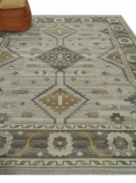 Hand Knotted Ivory, Charcoal and Beige Traditional Floral Multi Size Wool Area Rug
