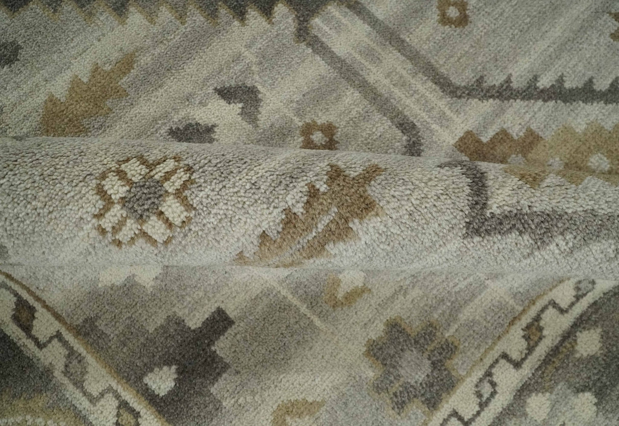 Hand Knotted Ivory, Charcoal and Beige Traditional Floral Multi Size Wool Area Rug