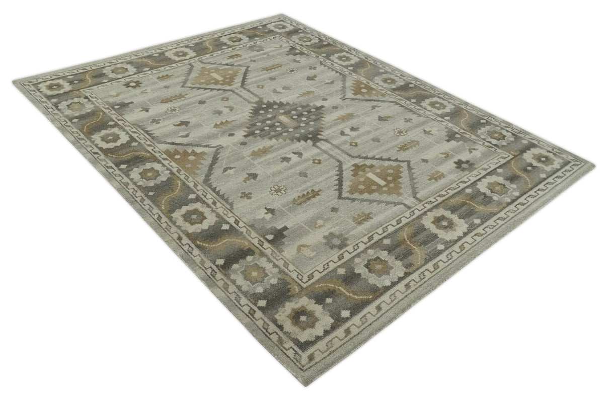 Hand Knotted Ivory, Charcoal and Beige Traditional Floral Multi Size Wool Area Rug